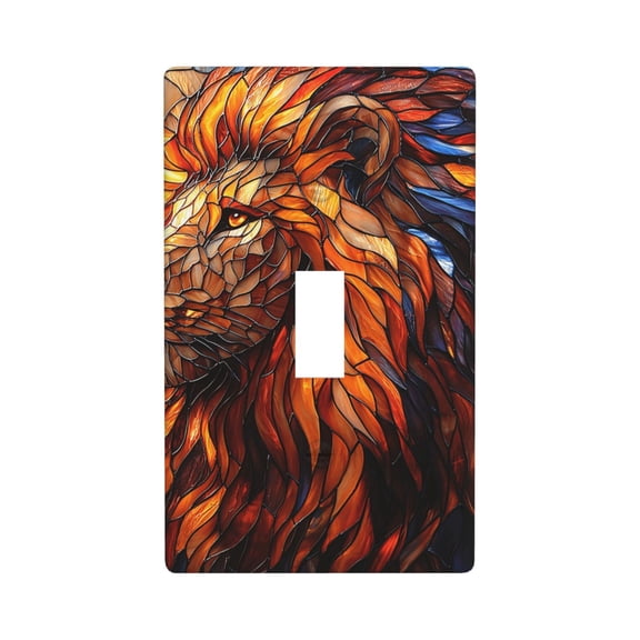 Modern 1-Gang Toggle Switch Wall Plate, Light Switch Cover Outlet Cover for Home & Office, Lion Stained Glass Art