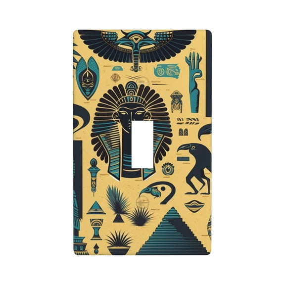Modern 1-Gang Toggle Switch Wall Plate, Light Switch Cover Outlet Cover for Home & Office, Retro Egyptian Symbols Hieroglyphs Mascots