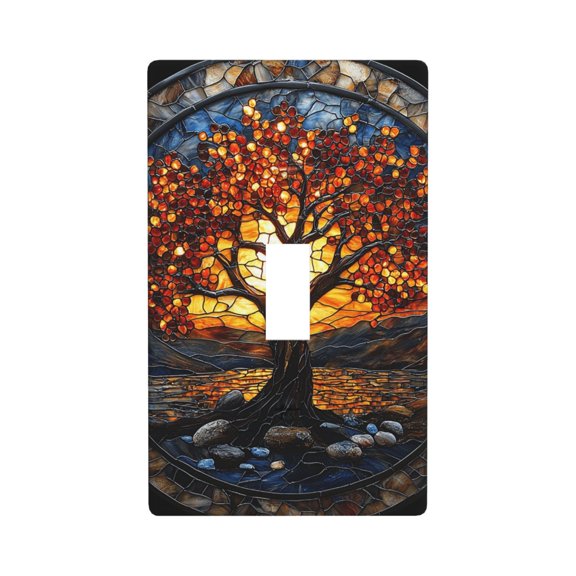 Modern 1-Gang Toggle Switch Wall Plate, Light Switch Cover Outlet Cover for Home & Office, Tree Life Stained Glass Art