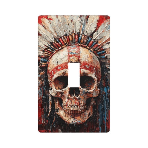 Modern 1-Gang Toggle Switch Wall Plate, Light Switch Cover Outlet Cover for Home & Office, Tribal Chief Skull Red