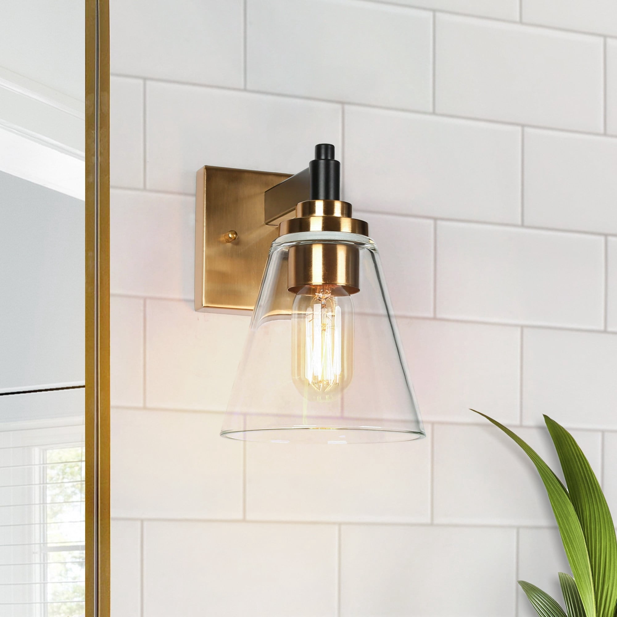 Modern 1-Light Black Gold Glass Wall Sconce Dimmable Bathroom Vanity ...