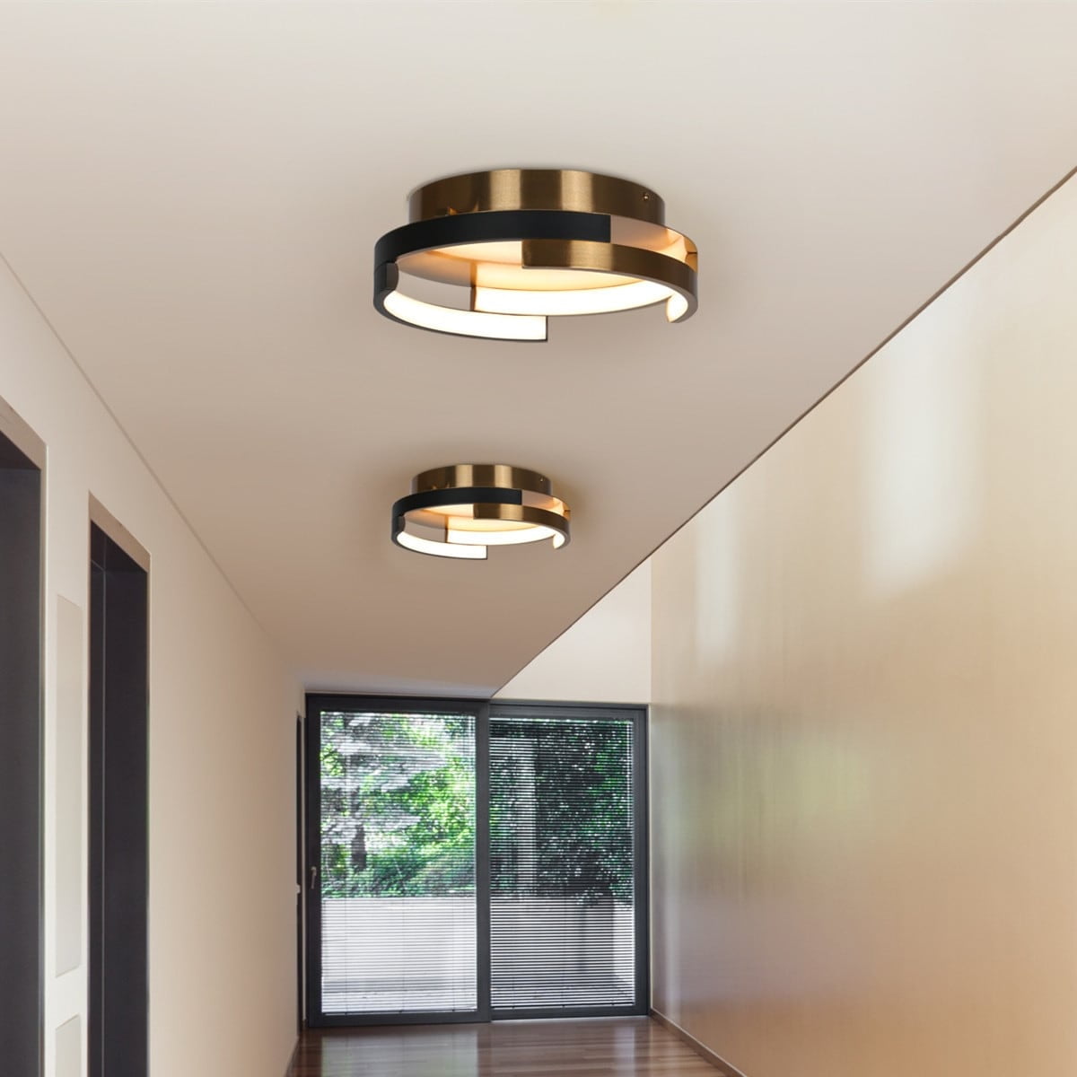Modern Black and Copper LED Drum Flush Mount Ceiling Light - 12"