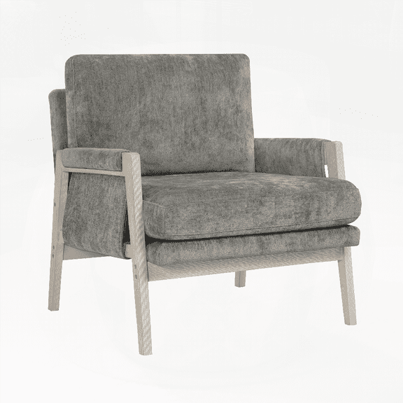 Modern 1-Piece Accent Chair with Chenille Fabric, Brownish Gray, Solid Wood