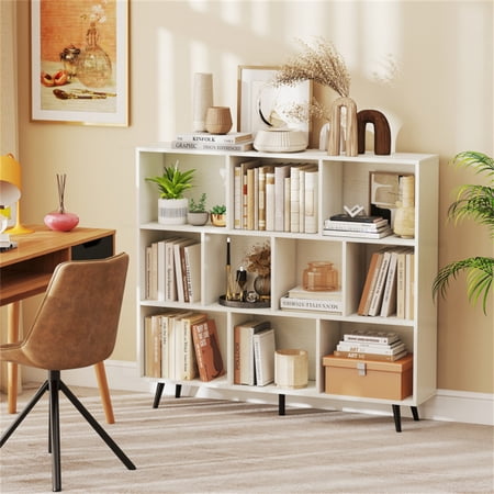 Modern 10 Cube Bookcase with White Finish 3-Tier Storage Organizer Units