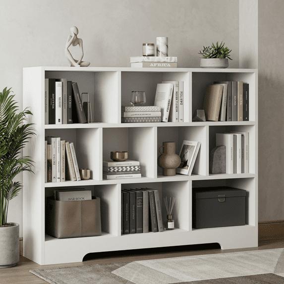Modern 10-Cube Storage Bookshelf White 3-Tier Freestanding Open Cubby ...