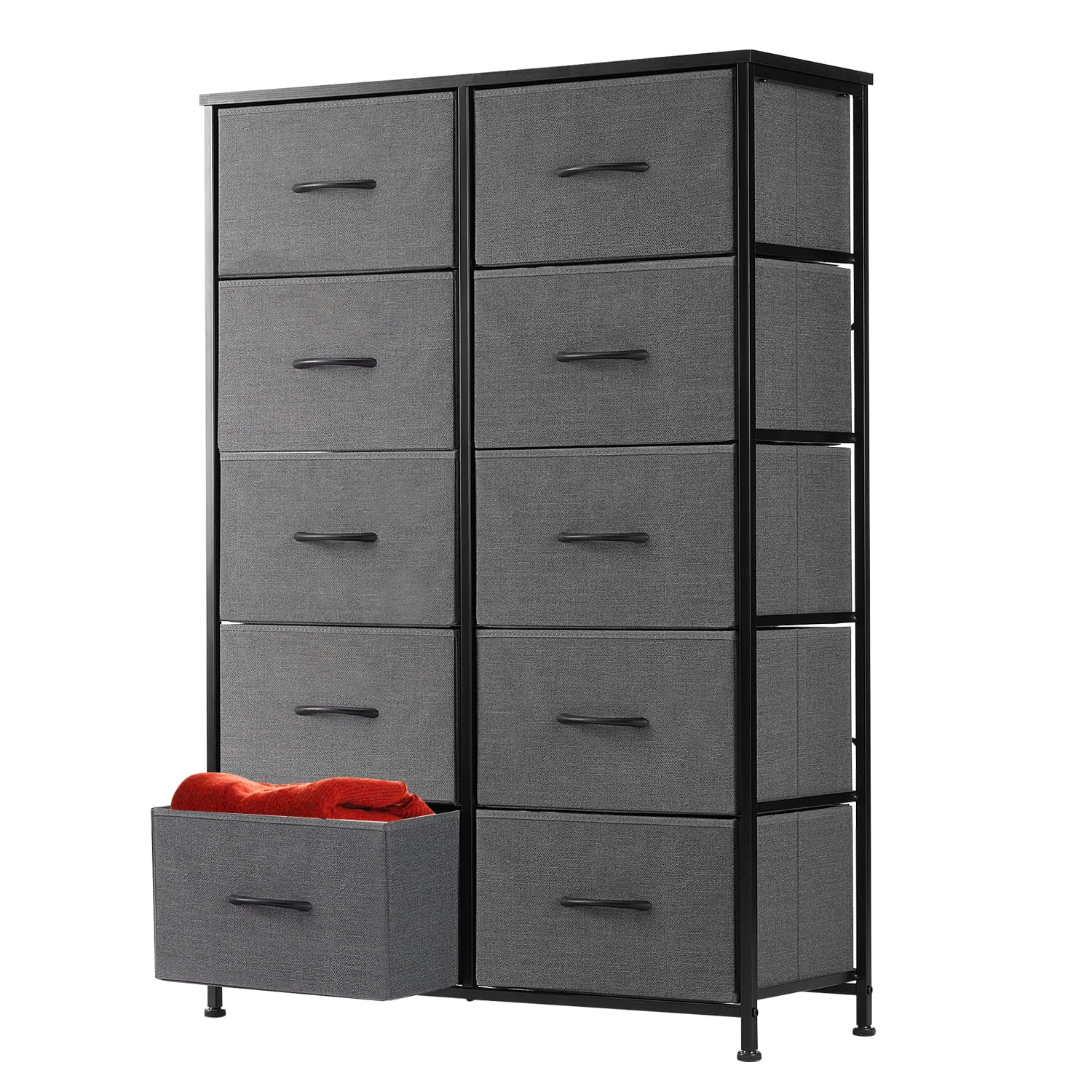 Gray Fabric 10-Drawer Vertical Storage Dresser with Steel Frame