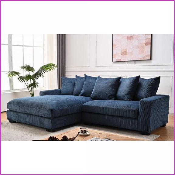 Modern 102.4-Inch Left-Facing L-Shaped Sectional Sofa for Living Room – Deep Comfort Corduroy Couch | Blue | Corduroy | Square Arms