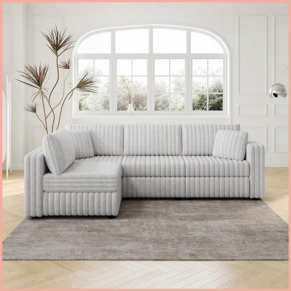 Modern 106.3" L-Shaped 4-Person Plush Sofa - Light Gray Imitation Rabbit Fabric, Modular Storage Design for Living Room & Bedroom