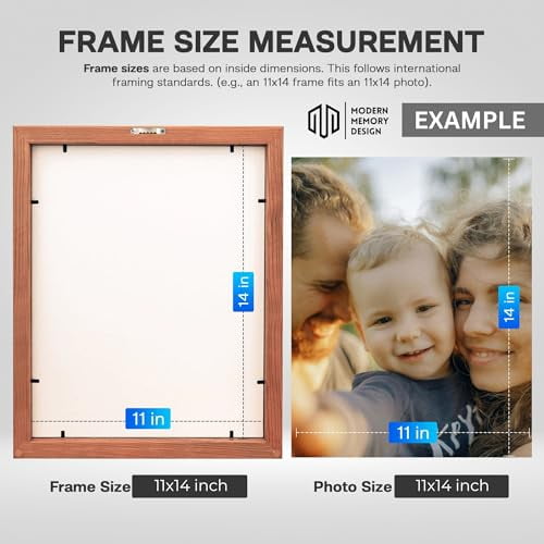 Modern 11x16 Black Picture Frame Wood with Real Glass - Wall Hanging - Real Wooden Edge - 16x11 Frame Size For Family Photo Portrait, Poster Prints, Documents, Art Print- Modern Me