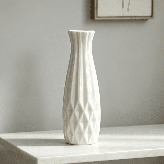 Modern 12-Inch Tall White Ceramic Vase for Pampas Grass, Floral Arrangements, and Home Decor