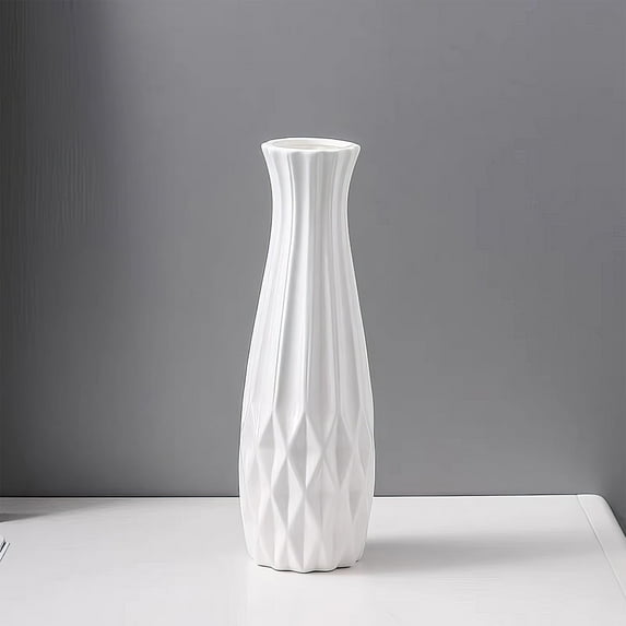 Modern 12-Inch Tall White Ceramic Vase for Pampas Grass, Floral Arrangements, and Home Decor