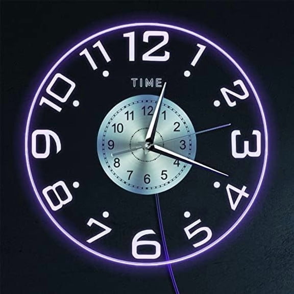 Modern 12'' LED Lighted Wall Clock, Silent Quartz Night Light Clock with 7 Luminous Modes, Big Numbers Wall Decor for Living Room Bedroom, Red, Green, Blue, White, Cyan, Purple, Yellow