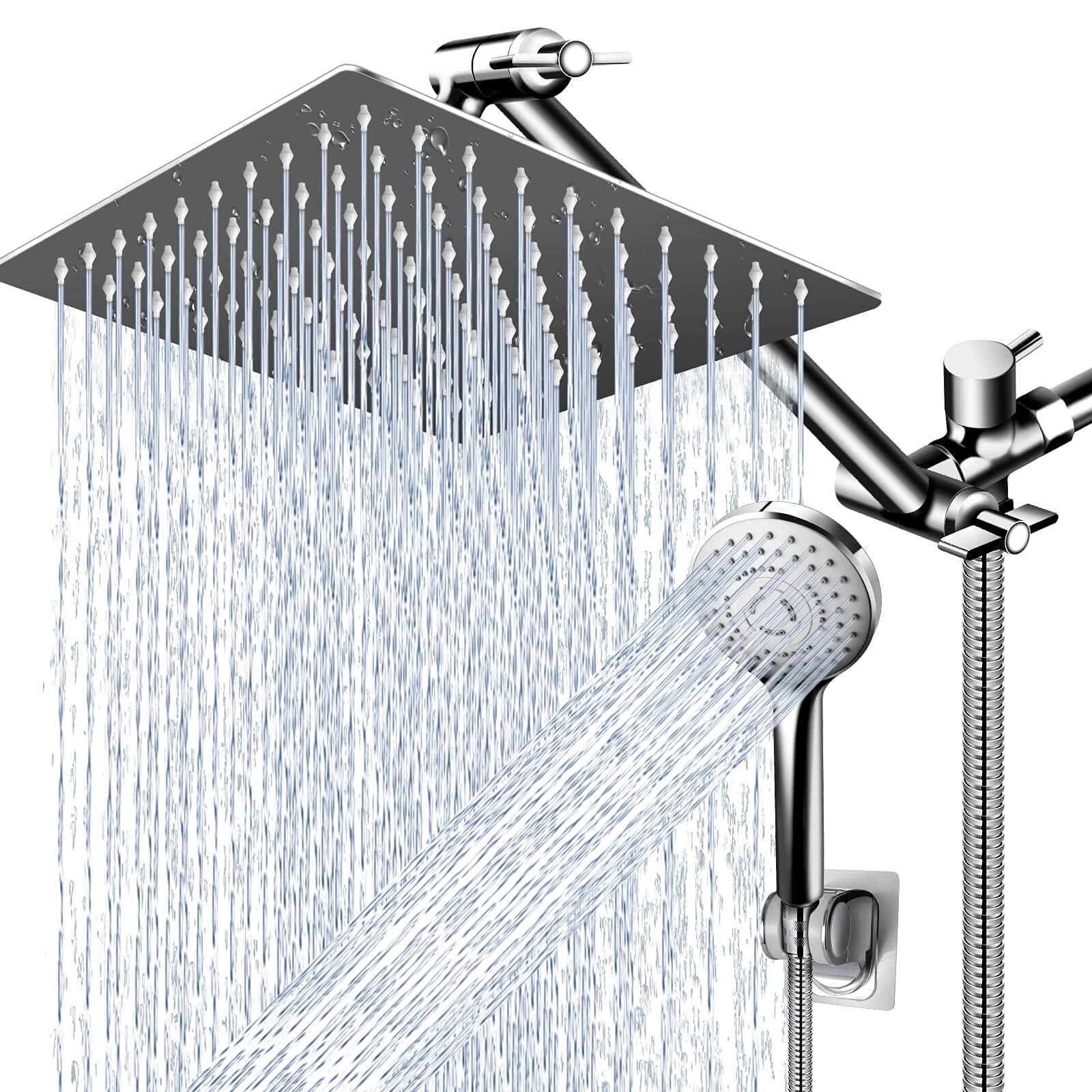 Modern 12" Large Square Rain Showerhead With 5 Modes Handheld Combo  Adjustable Arm Easy Tool-free Installation