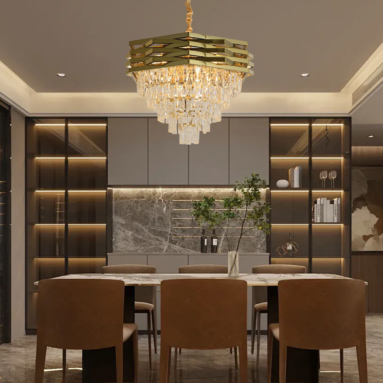 Modern 12-Light Gold 5-Tier Crystal Chandelier For Living Dining Room ...