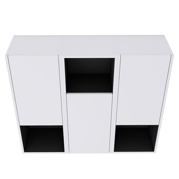 Modern 12" White Plywood Bathroom Side Cabinet with 3 Soft-Close Doors, Wall-Mounted Design for Spacious Storage & Elegant Bathroom Organization