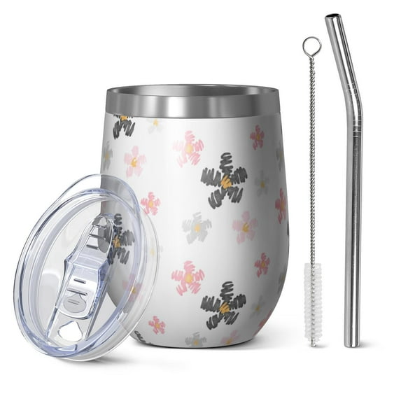 Modern 12oz Stainless Steel Insulated Wine Tumbler with Lid and Straw – Double Wall Vacuum Mug for Hot & Cold Drinks, 304 Steel Interior, Sweat-Free Design
