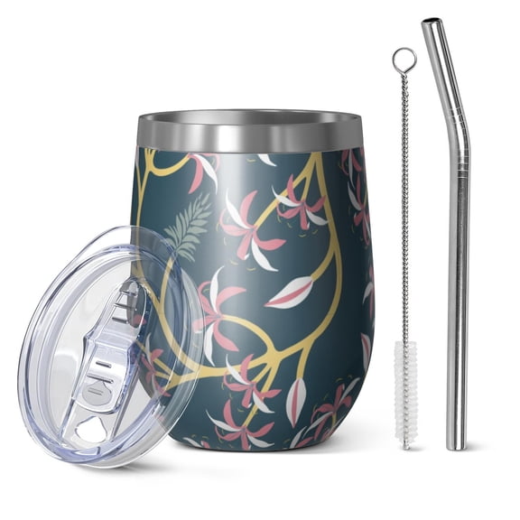 Modern 12oz Stainless Steel Insulated Wine Tumbler with Lid and Straw – Double Wall Vacuum Mug for Hot & Cold Drinks, 304 Steel Interior, Sweat-Free Design