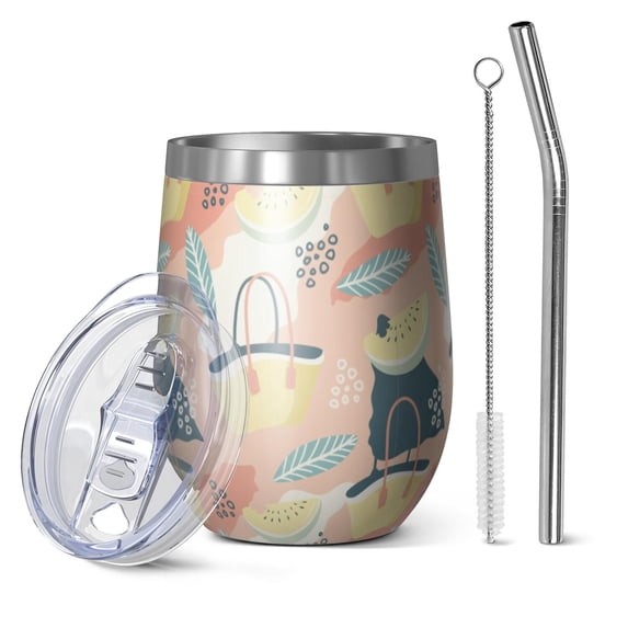 Modern 12oz Stainless Steel Insulated Wine Tumbler with Lid and Straw – Double Wall Vacuum Mug for Hot & Cold Drinks, 304 Steel Interior, Sweat-Free Design