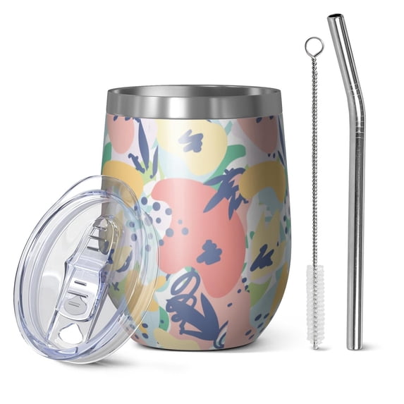 Modern 12oz Stainless Steel Insulated Wine Tumbler with Lid and Straw – Double Wall Vacuum Mug for Hot & Cold Drinks, 304 Steel Interior, Sweat-Free Design