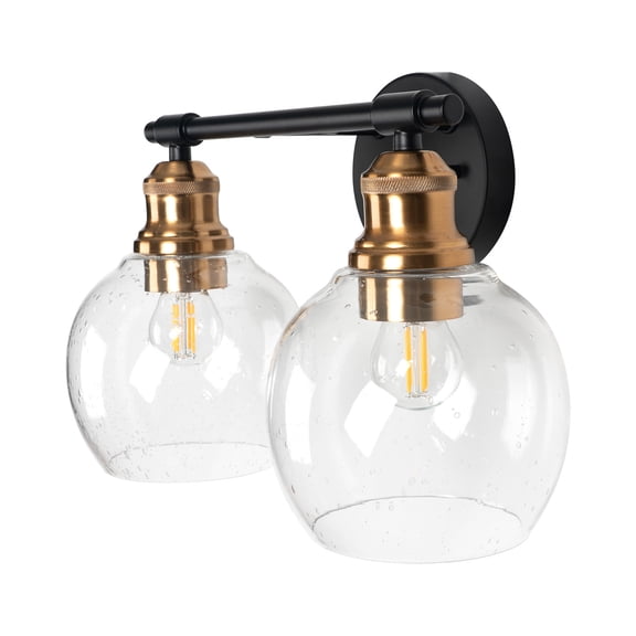 Modern 13.8 In. 2-light Black And Copper Wall Sconce With Glass Shade Wall Light Fixtures For Mirror, No Bulbs Included