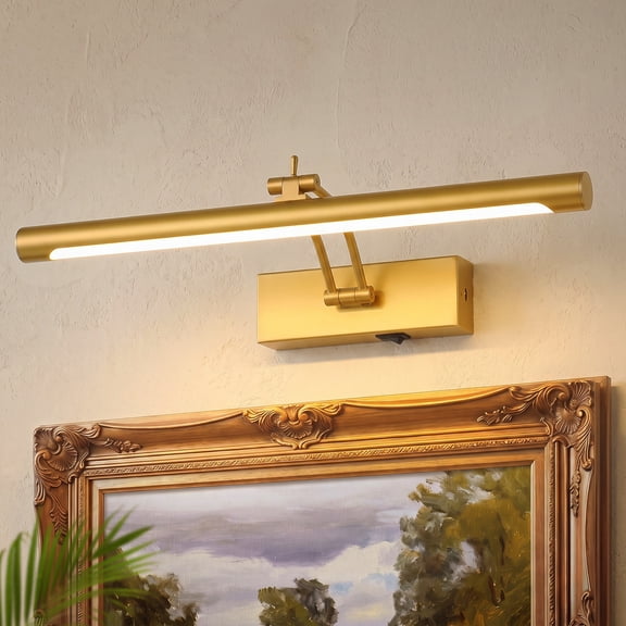 Modern 15.8 in. Linear LED Picture Light Gold Finish with Rechargeable Battery Remote Control 3CCT Lighting and Rotatable Arm
