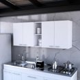 thumbnail image 1 of Modern 150" Kitchen Wall Cabinet - Four Doors, Two Divisions, Shelves, White Particleboard With Metal Handles & Built-in Dish Holder 4 2 Shelves For Kitchen, White, Handles, Rack, Style, 1 of 3