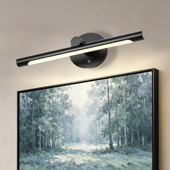 Modern 16.4 in. LED Picture Light with Round Base Black Finish Rechargeable Battery Remote Control 3CCT Selectable for Artwork