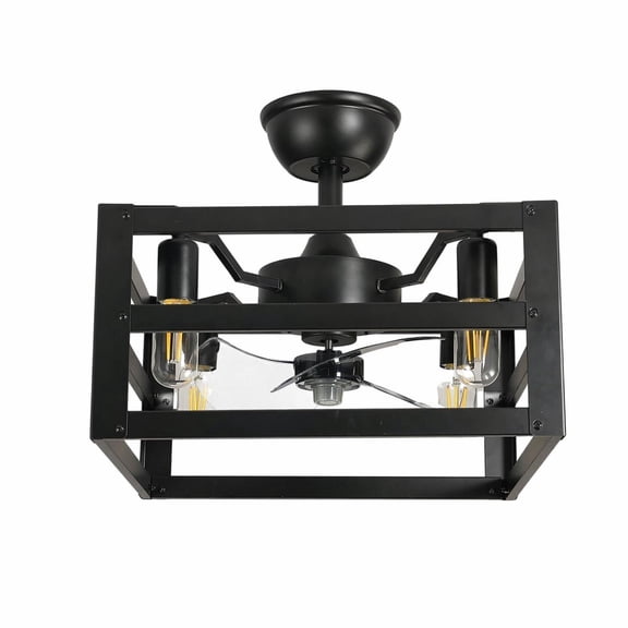 Modern 16-Inch Black Square Metal Frame 4-Light Chandelier with 3 Blades Industrial Pendant Ceiling Light for Living Room, Dining Room, or Kitchen