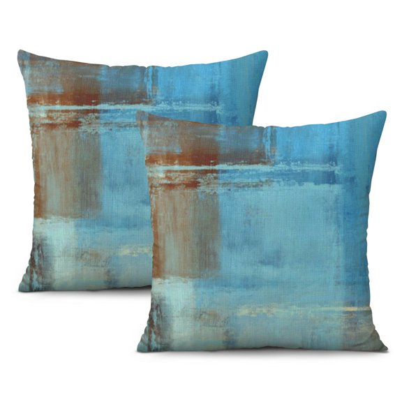 Modern 16x16 Inch Abstract Oil Painting Art Pillow Covers | Stylish Blue and White Decorative Pillows, Set of 2 | Ideal for Bedroom or Couch Interior Decor
