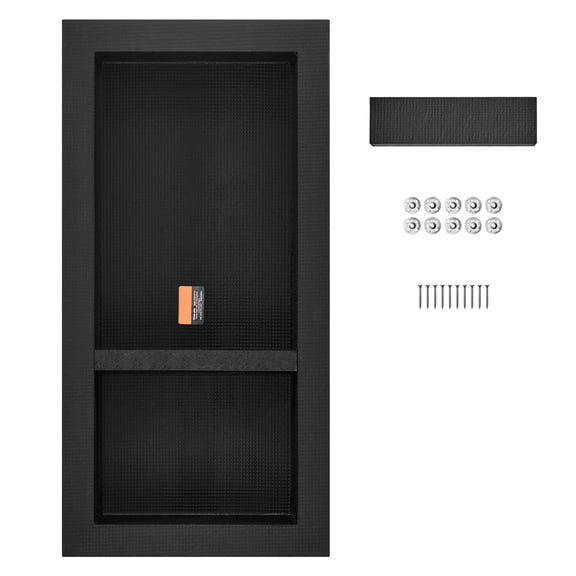Modern 16x32 inch Black Shower Niche Recessed Tile Insert Double Shelf Sealed Protection Square Corner Bath Organizer