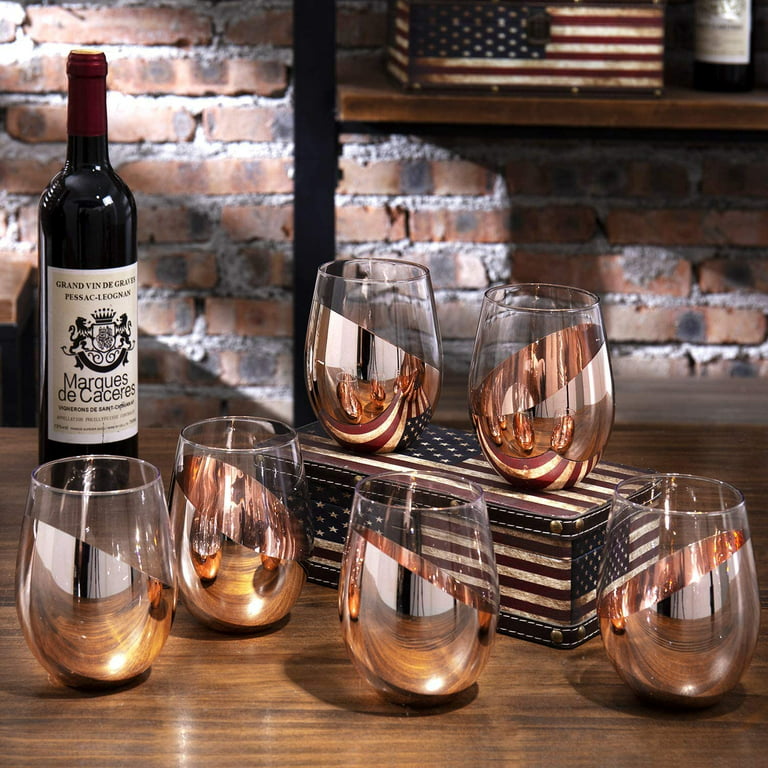 Modern 18 oz Copper Stemless Wine Glasses, MyGift Set of 6