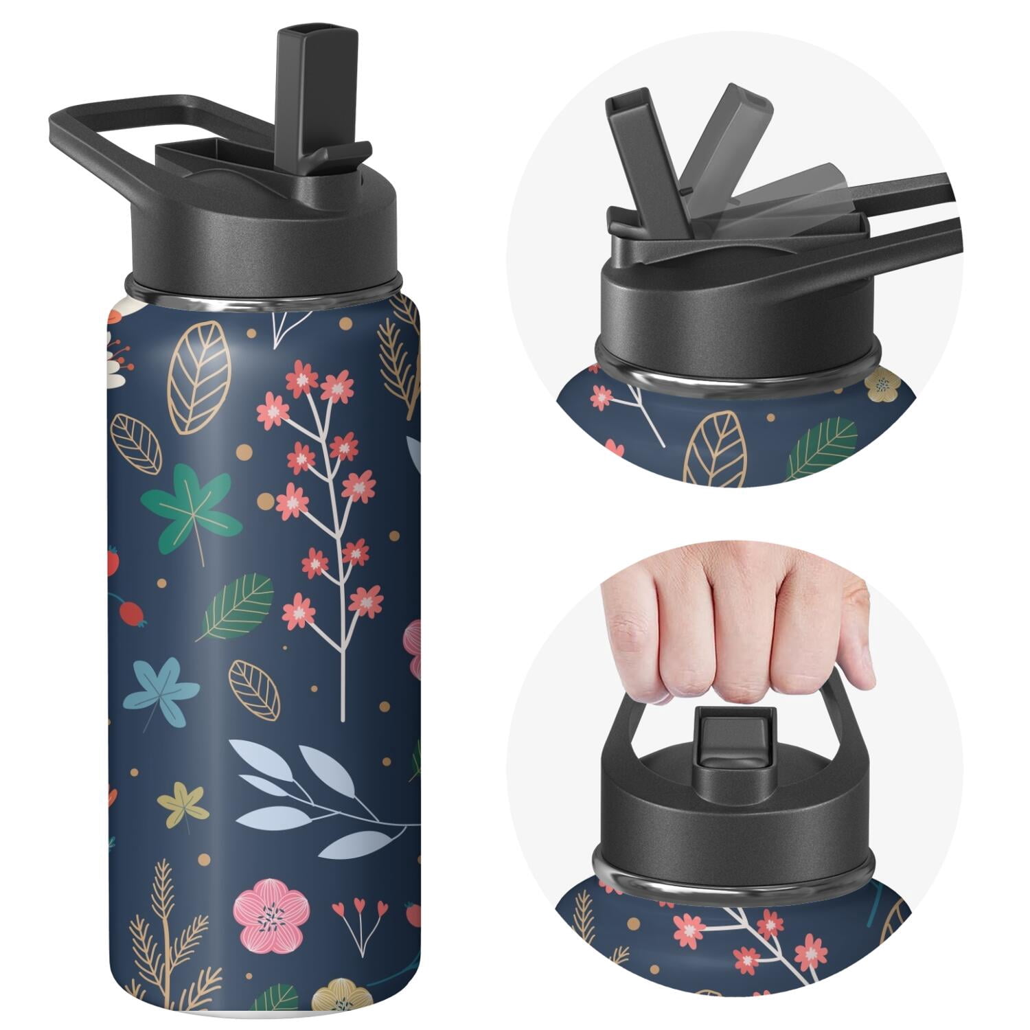 Modern 18 oz Insulated Stainless Steel Water Bottle with Straw & Cleaning Brush , Leakproof, BPA-Free, 304 Stainless Steel, Wide Mouth, Travel Mug for Car, Gym, Office