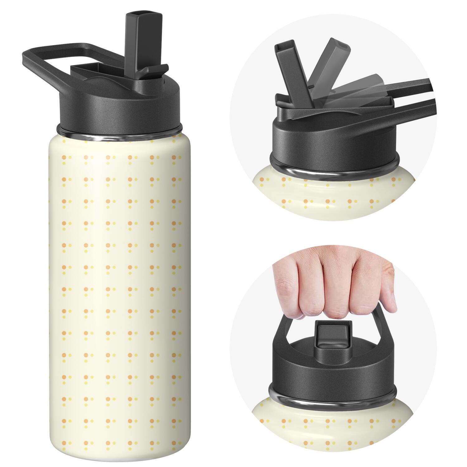 Modern 18 oz Insulated Stainless Steel Water Bottle with Straw & Cleaning Brush , Leakproof, BPA-Free, 304 Stainless Steel, Wide Mouth, Travel Mug for Car, Gym, Office
