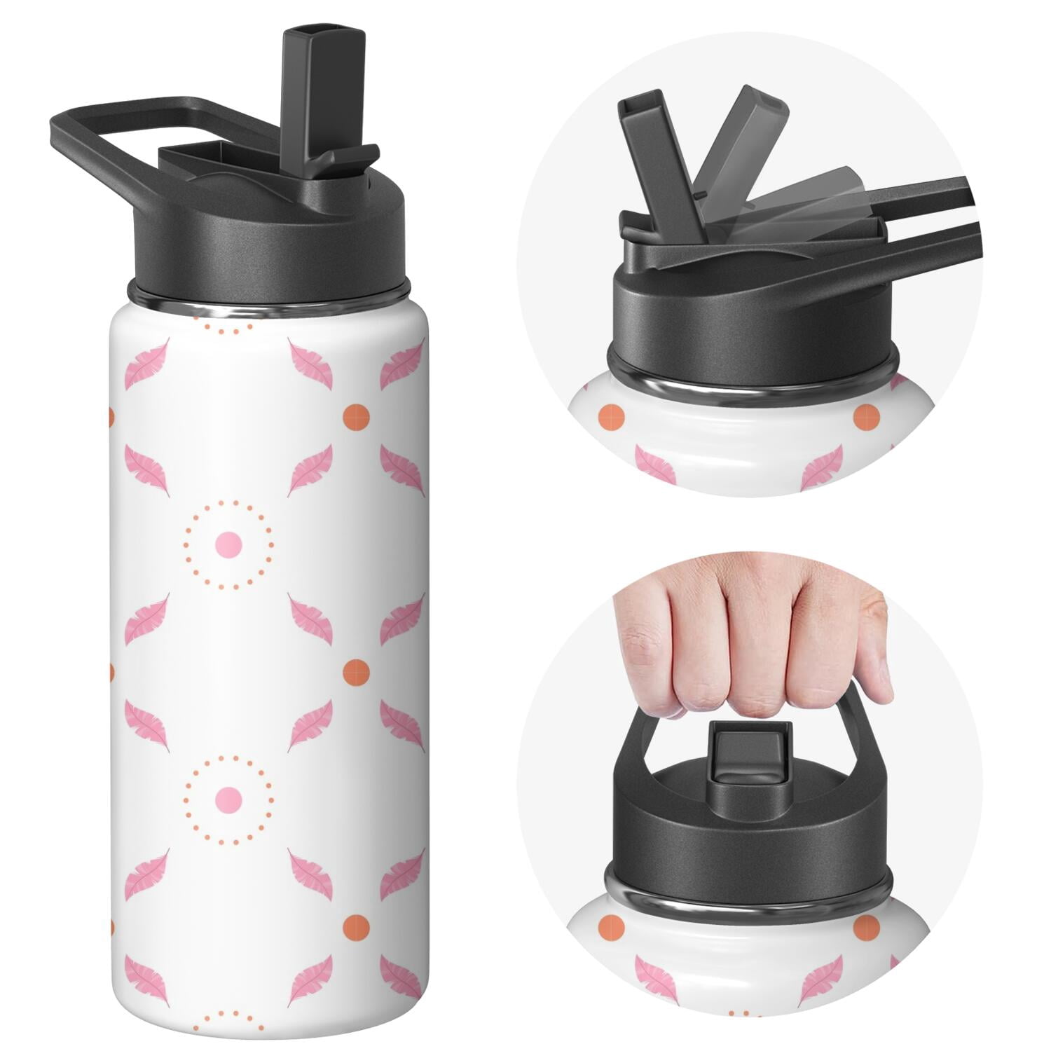 Modern 18 oz Insulated Stainless Steel Water Bottle with Straw & Cleaning Brush , Leakproof, BPA-Free, 304 Stainless Steel, Wide Mouth, Travel Mug for Car, Gym, Office