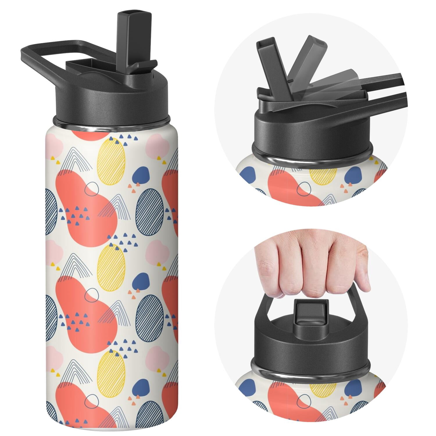 Modern 18 oz Insulated Stainless Steel Water Bottle with Straw & Cleaning Brush , Leakproof, BPA-Free, 304 Stainless Steel, Wide Mouth, Travel Mug for Car, Gym, Office