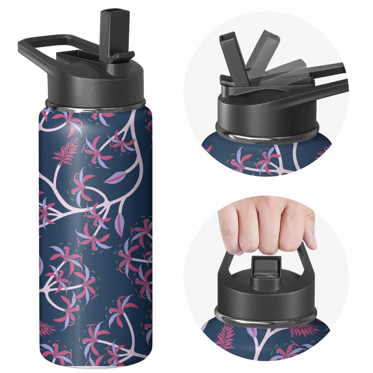 Modern 18 oz Insulated Stainless Steel Water Bottle with Straw & Cleaning Brush , Leakproof, BPA-Free, 304 Stainless Steel, Wide Mouth, Travel Mug for Car, Gym, Office