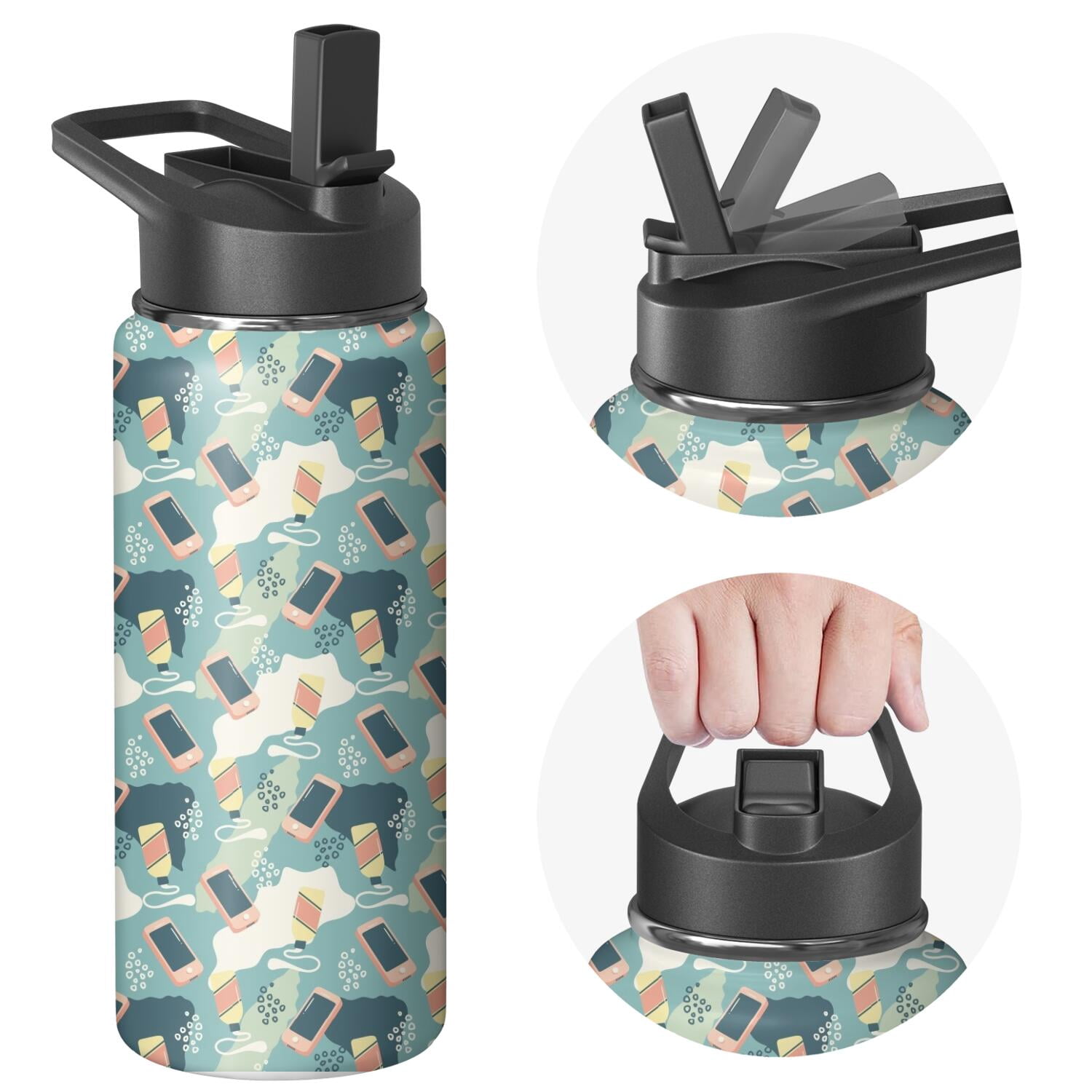 Modern 18 oz Insulated Stainless Steel Water Bottle with Straw & Cleaning Brush , Leakproof, BPA-Free, 304 Stainless Steel, Wide Mouth, Travel Mug for Car, Gym, Office