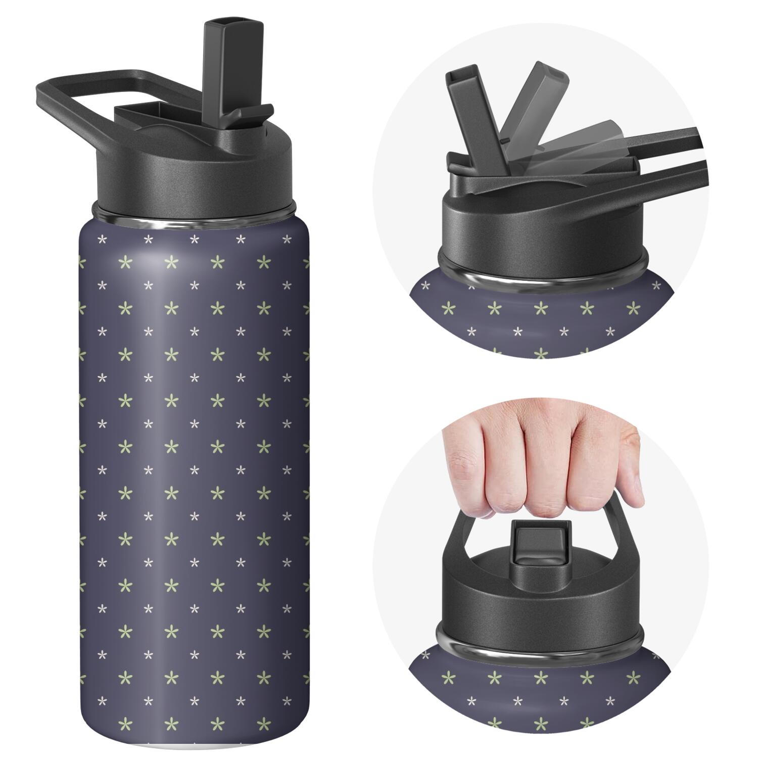 Modern 18 oz Insulated Stainless Steel Water Bottle with Straw & Cleaning Brush , Leakproof, BPA-Free, 304 Stainless Steel, Wide Mouth, Travel Mug for Car, Gym, Office