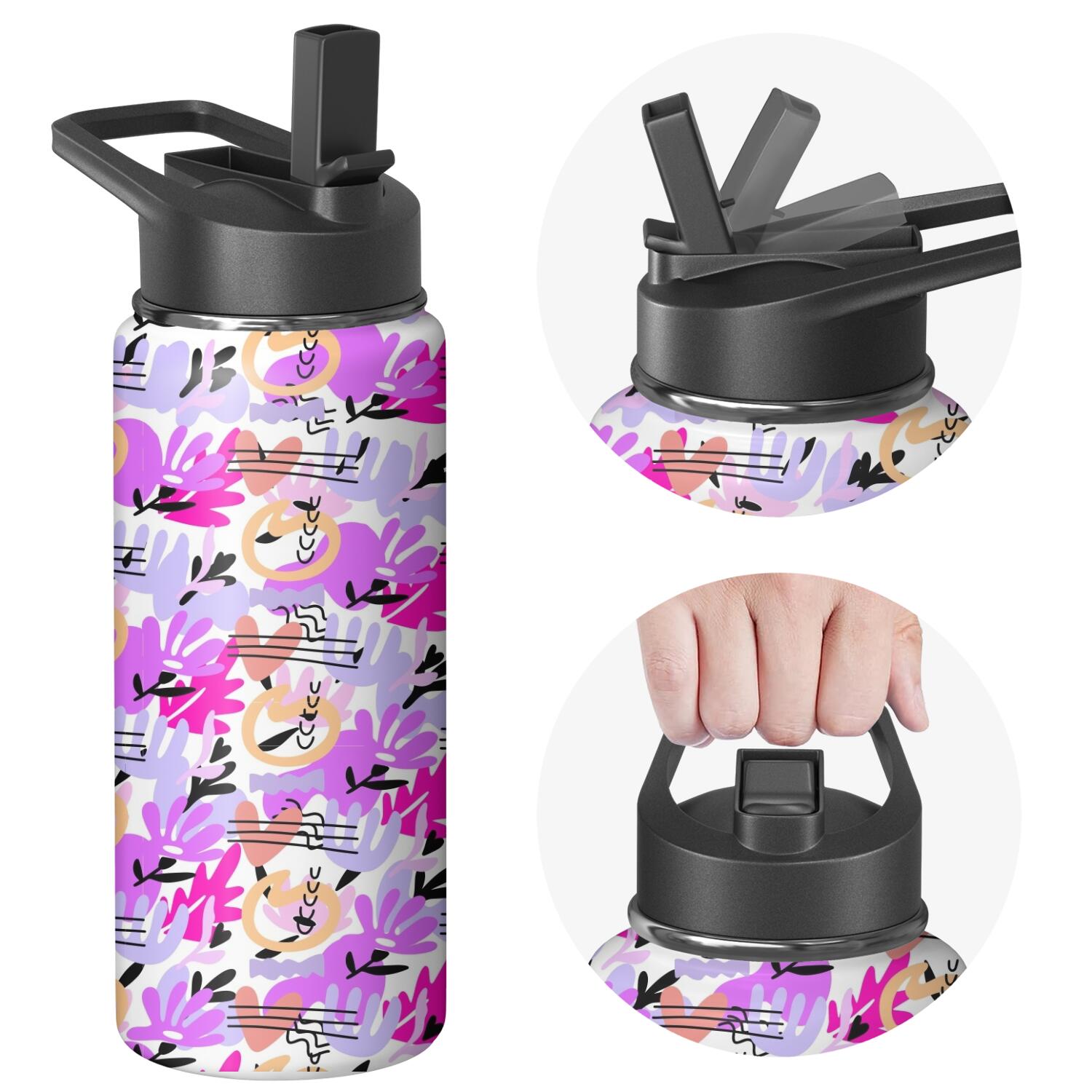 Modern 18 oz Insulated Stainless Steel Water Bottle with Straw & Cleaning Brush , Leakproof, BPA-Free, 304 Stainless Steel, Wide Mouth, Travel Mug for Car, Gym, Office