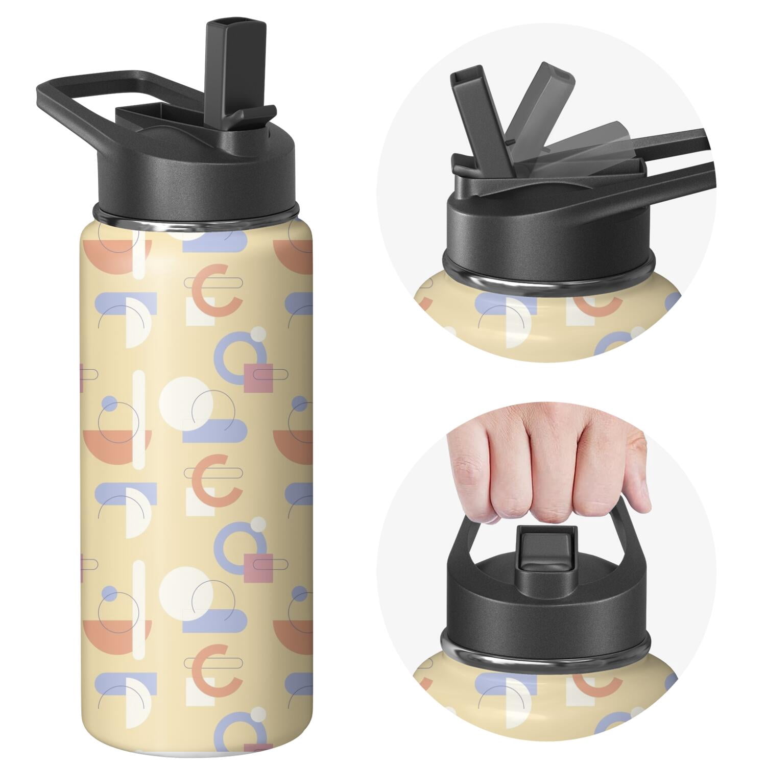 Modern 18 oz Insulated Stainless Steel Water Bottle with Straw & Cleaning Brush , Leakproof, BPA-Free, 304 Stainless Steel, Wide Mouth, Travel Mug for Car, Gym, Office
