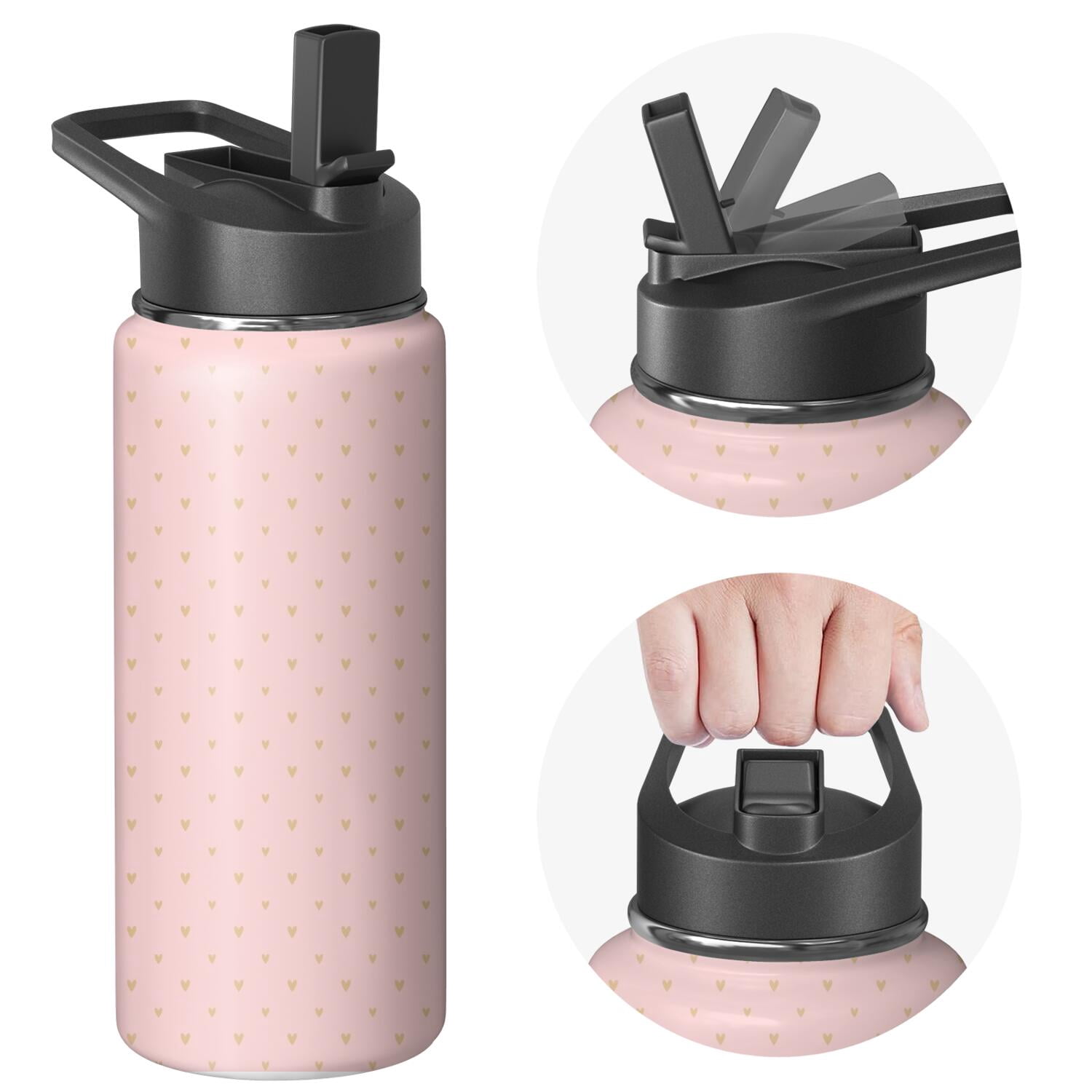 Modern 18 oz Insulated Stainless Steel Water Bottle with Straw & Cleaning Brush , Leakproof, BPA-Free, 304 Stainless Steel, Wide Mouth, Travel Mug for Car, Gym, Office