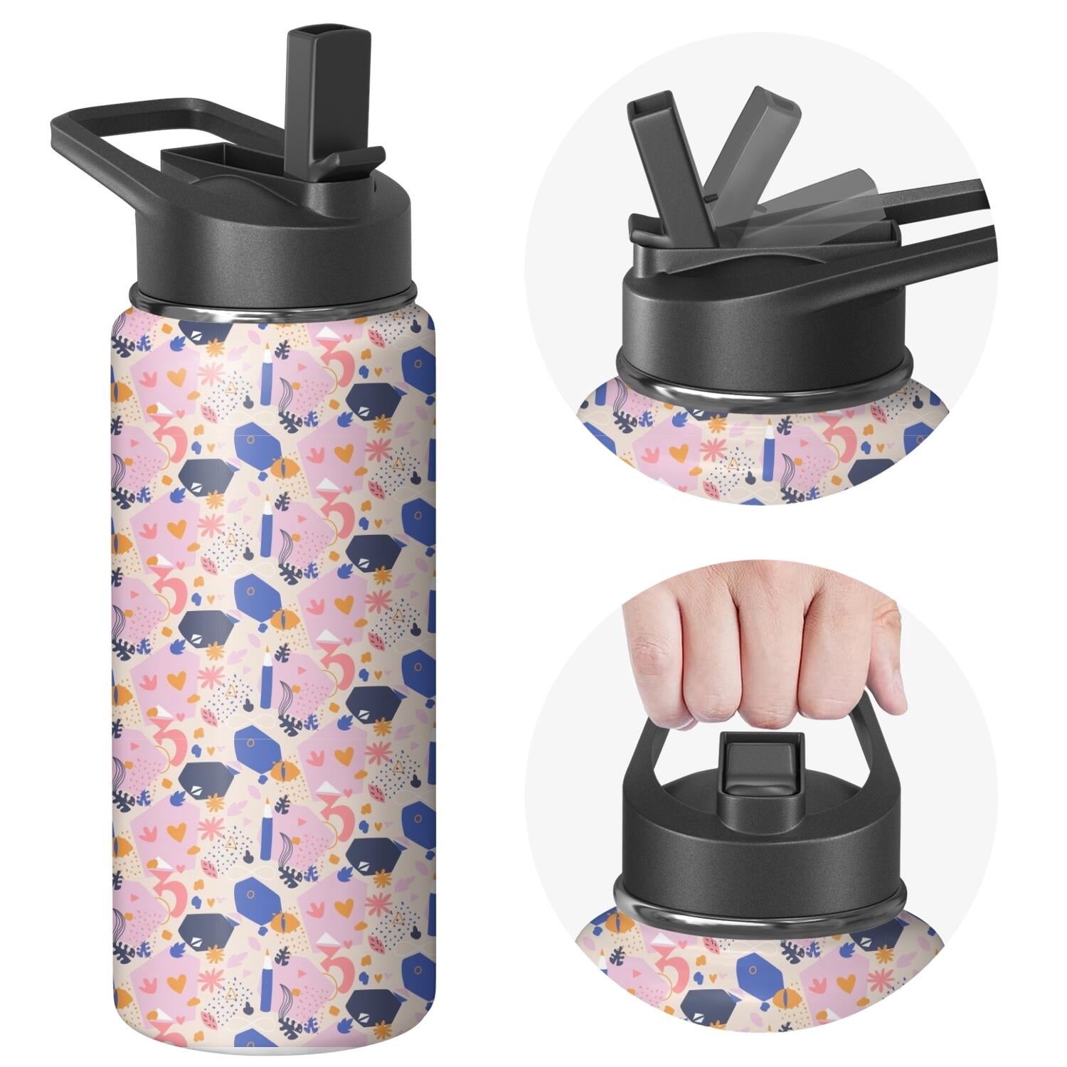 Modern 18 oz Insulated Stainless Steel Water Bottle with Straw & Cleaning Brush , Leakproof, BPA-Free, 304 Stainless Steel, Wide Mouth, Travel Mug for Car, Gym, Office