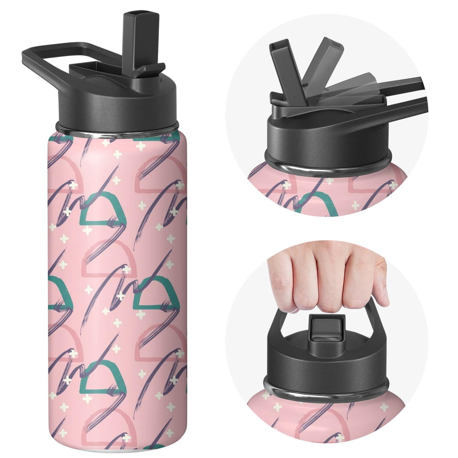 Modern 18 oz Insulated Stainless Steel Water Bottle with Straw & Cleaning Brush , Leakproof, BPA-Free, 304 Stainless Steel, Wide Mouth, Travel Mug for Car, Gym, Office