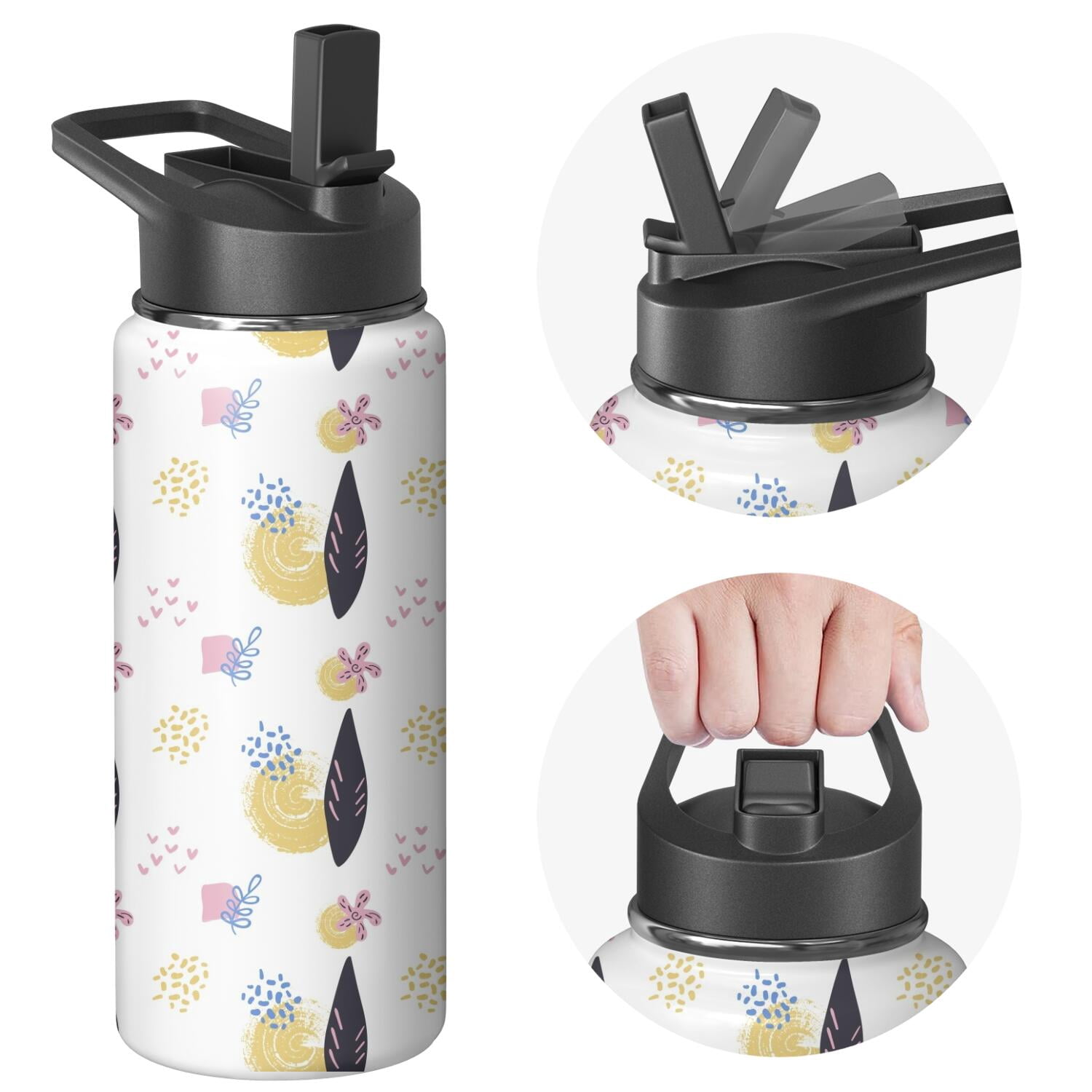 Modern 18 oz Insulated Stainless Steel Water Bottle with Straw & Cleaning Brush , Leakproof, BPA-Free, 304 Stainless Steel, Wide Mouth, Travel Mug for Car, Gym, Office