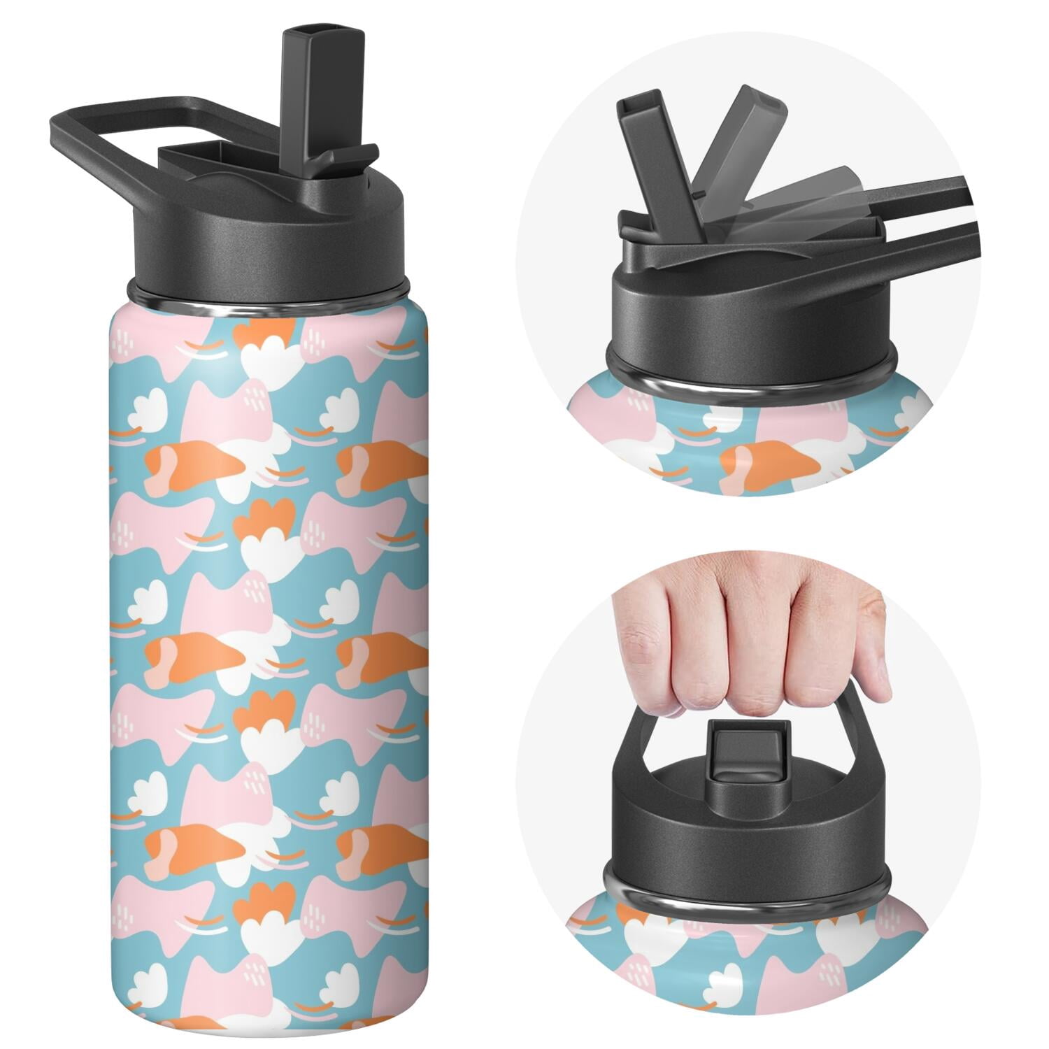 Modern 18 oz Insulated Stainless Steel Water Bottle with Straw & Cleaning Brush , Leakproof, BPA-Free, 304 Stainless Steel, Wide Mouth, Travel Mug for Car, Gym, Office