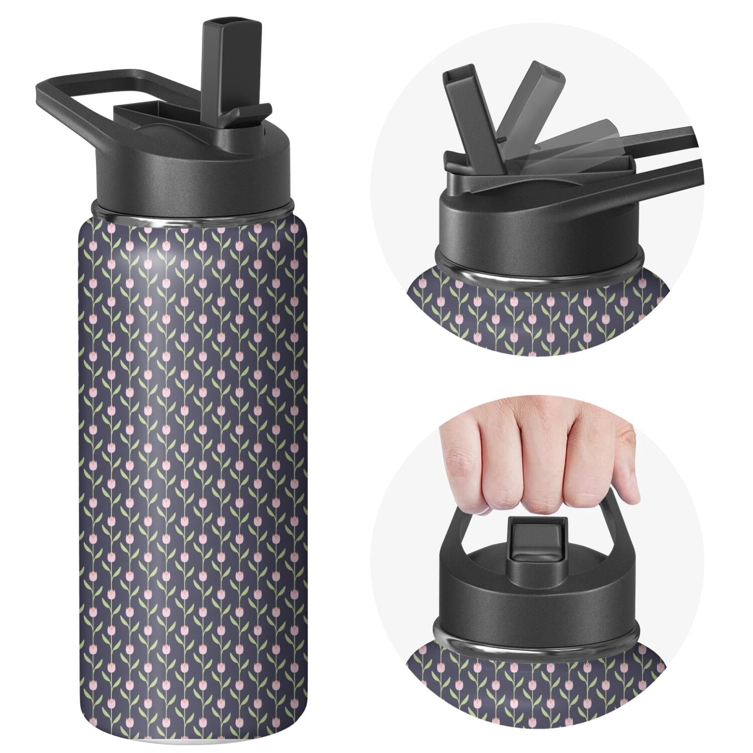 Modern 18 oz Insulated Stainless Steel Water Bottle with Straw & Cleaning Brush , Leakproof, BPA-Free, 304 Stainless Steel, Wide Mouth, Travel Mug for Car, Gym, Office
