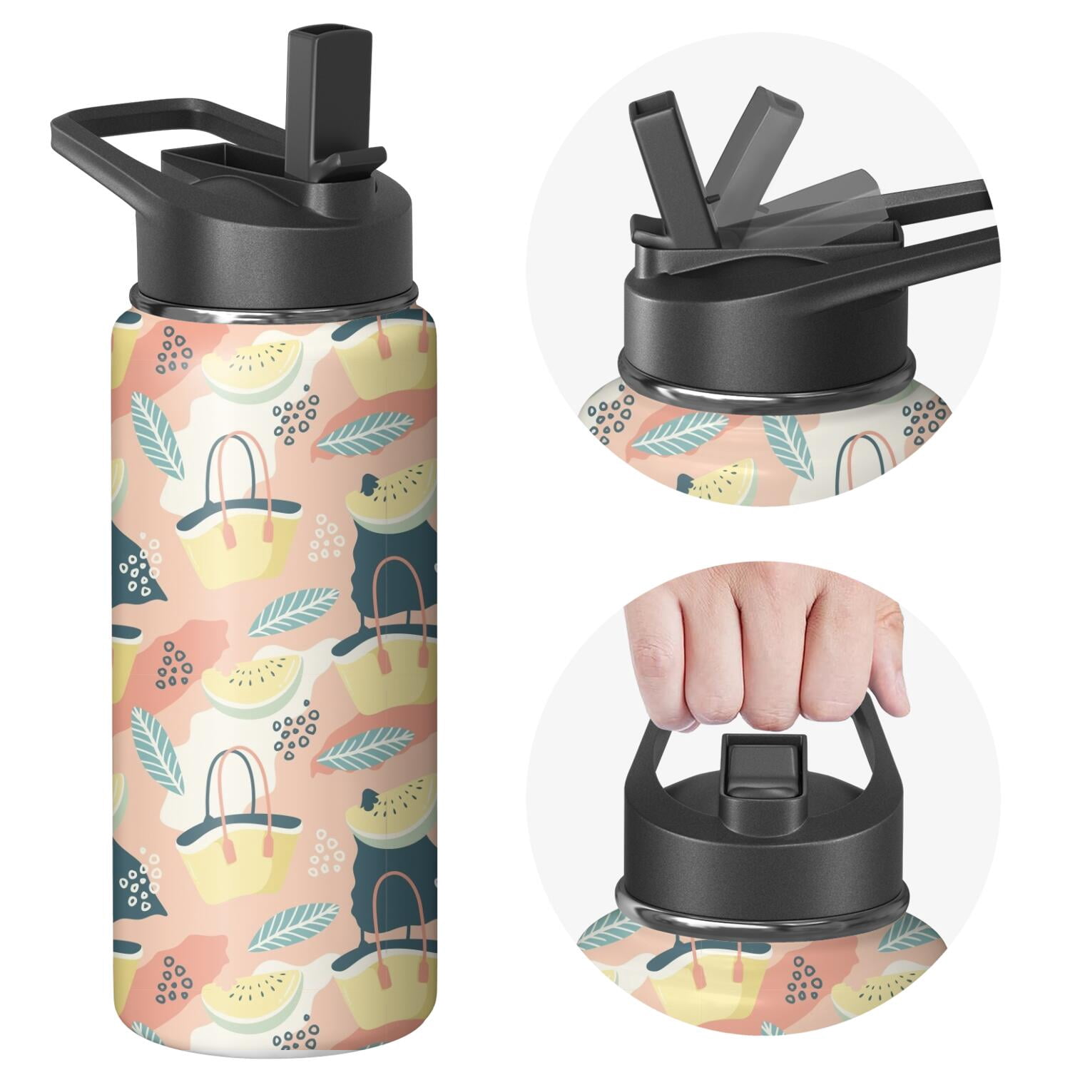 Modern 18 oz Insulated Stainless Steel Water Bottle with Straw & Cleaning Brush , Leakproof, BPA-Free, 304 Stainless Steel, Wide Mouth, Travel Mug for Car, Gym, Office