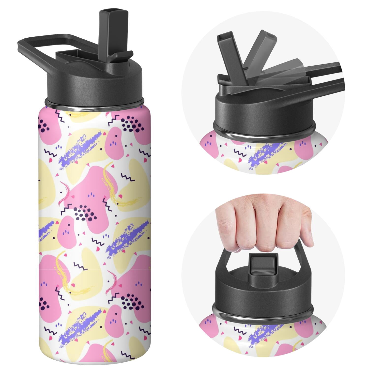 Modern 18 oz Insulated Stainless Steel Water Bottle with Straw & Cleaning Brush , Leakproof, BPA-Free, 304 Stainless Steel, Wide Mouth, Travel Mug for Car, Gym, Office