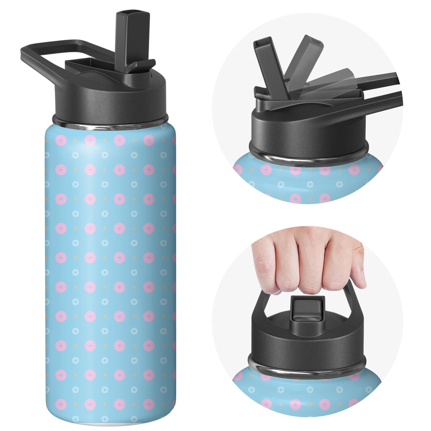Modern 18 oz Insulated Stainless Steel Water Bottle with Straw & Cleaning Brush , Leakproof, BPA-Free, 304 Stainless Steel, Wide Mouth, Travel Mug for Car, Gym, Office