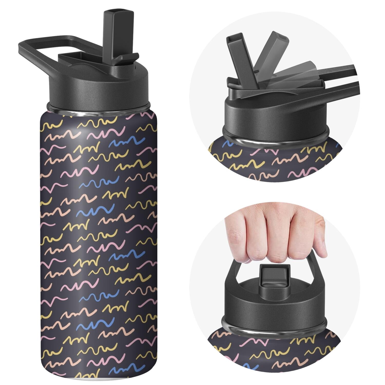 Modern 18 oz Insulated Stainless Steel Water Bottle with Straw & Cleaning Brush , Leakproof, BPA-Free, 304 Stainless Steel, Wide Mouth, Travel Mug for Car, Gym, Office